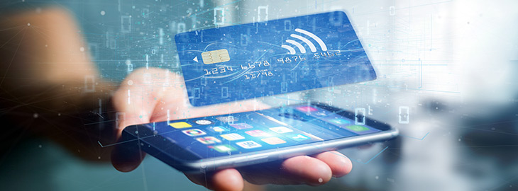 man holding contactless credit card payment