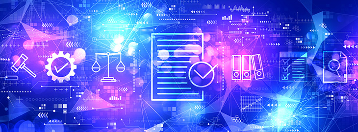 Compliance concept with technology blurred abstract light background
