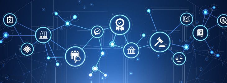 compliance icon concept: corporate mission or compliance policy or ethical management values connected icons