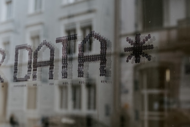 "Data" printed on a glass window
