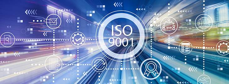 ISO 9001 with abstract high speed technology POV motion blur