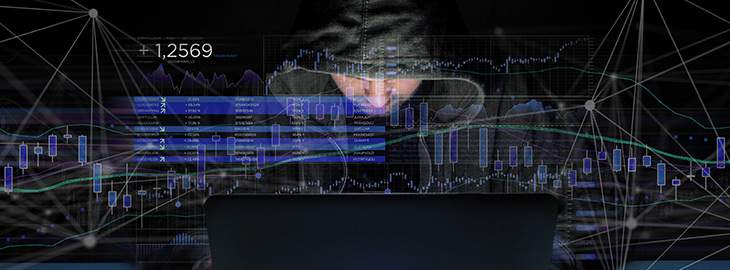 hacker in the dark using computer to hack data and information system