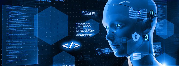 AI robot process automation RPA security cloud digital technology. futuristic background 3D robot on global online network virtual communication IoT VPN cybersecurity
