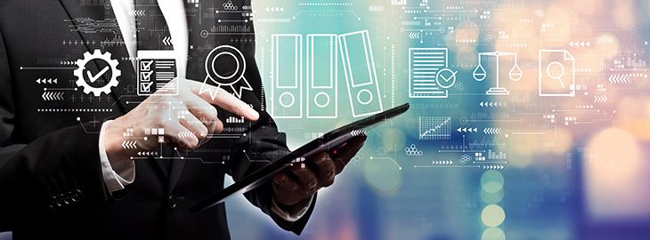 Compliance theme with businessman using his tablet computer