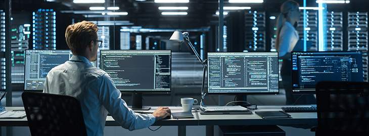 cybersecurity engineer working on system security