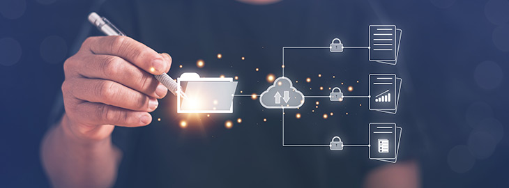business professional interacting with cybersecurity automation software