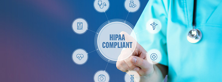 medical professional tapping HIPAA compliant icon on touchscreen