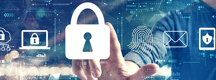identity access management concept with man touching digital lock on touchscreen