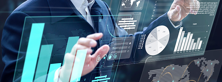 business professional working with compliance data on a holographic report