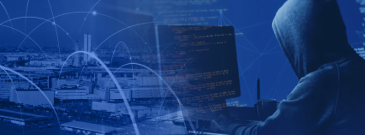 hooded hacker launches a cyber attack on a supply chain