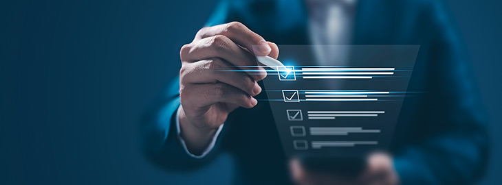 businessman checking compliance list on digital interface