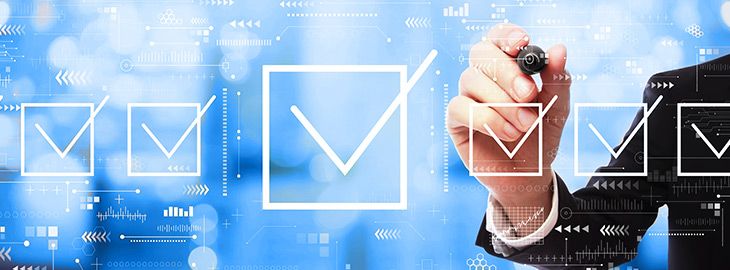 Checklist concept with businessman on blurred abstract background