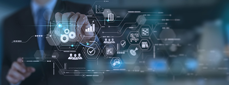 Businessman hand working with virtual innovation Operations Management