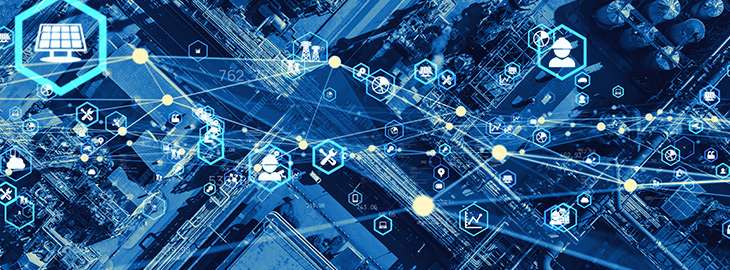 Industrial technology concept. Communication network. Supply chain