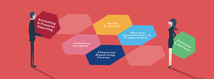 man and woman holding audit-related puzzle pieces