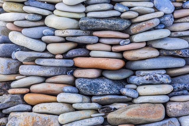 Wall of rocks, all different shapes and colors